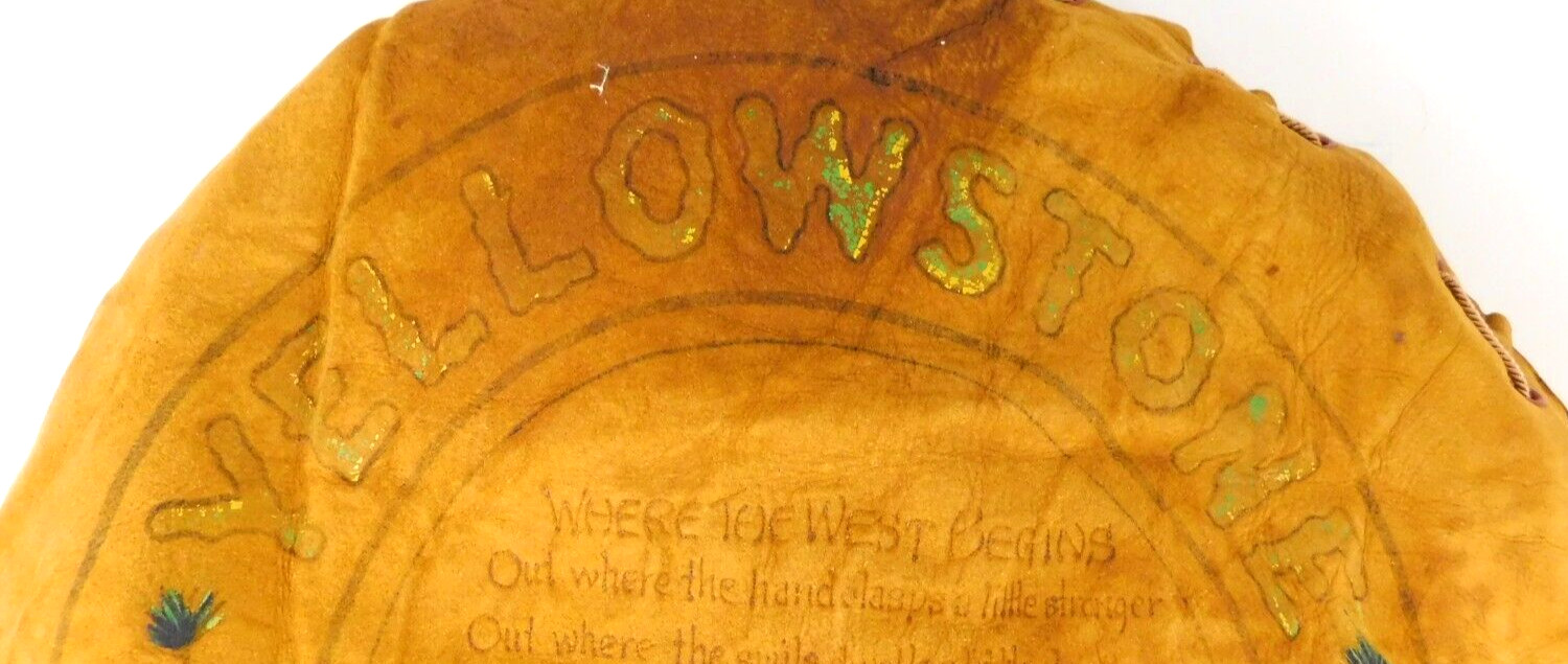 Vtg RARE Handcrafted Cowhide Yellowstone National Park Pillow Sham Poem Folk Art
