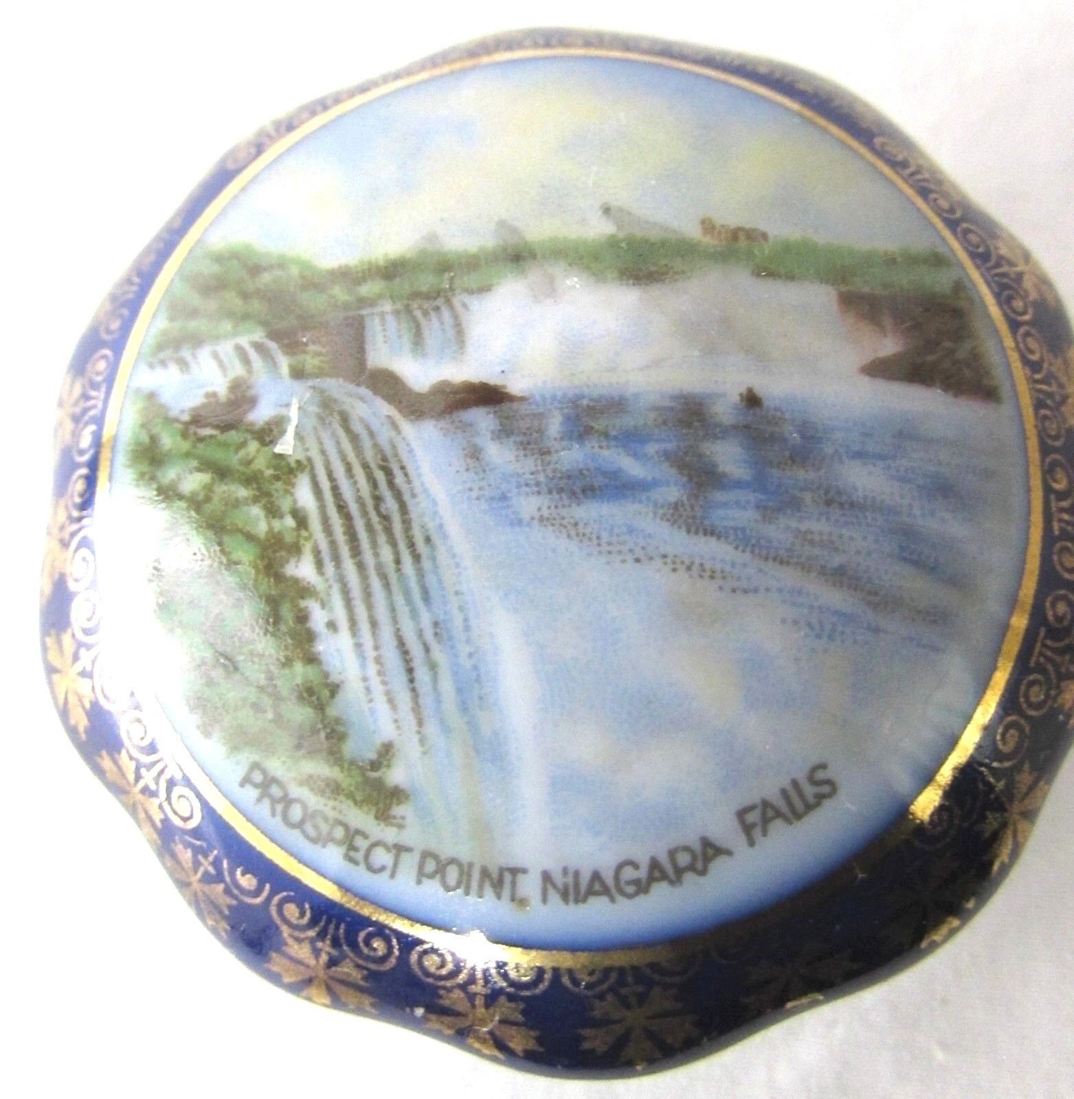 Vintage Elfinware Hand Painted Prospect Point Niagara Falls Lidded Box Germany