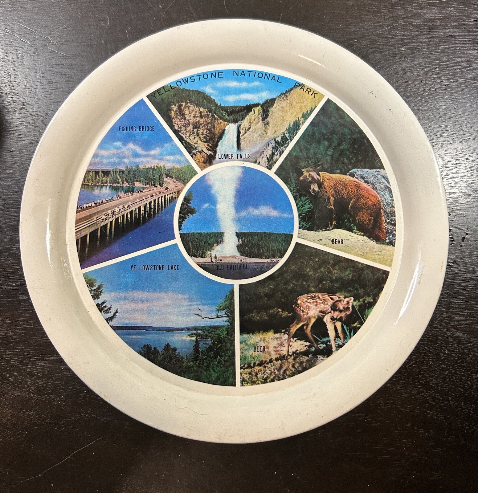 Yellowstone National Park Vintage 11″ Aluminum Tray Old Faithful souvenir