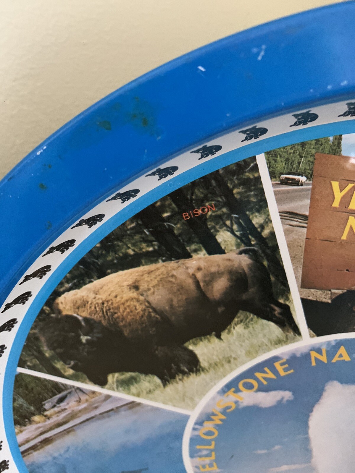 Yellowstone National Park Souvenir Metal Tin Plate Platter Vintage