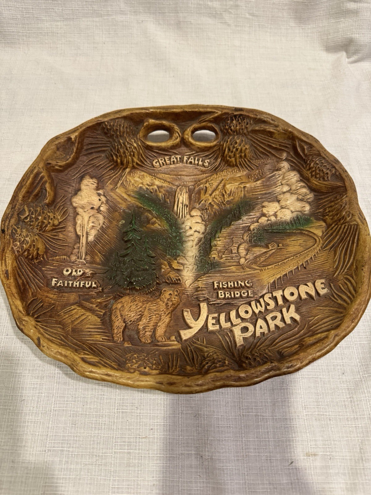 Vintage Souvenir Tray Bowl Wall Hanging Yellowstone National Park by Taco 11-3/4
