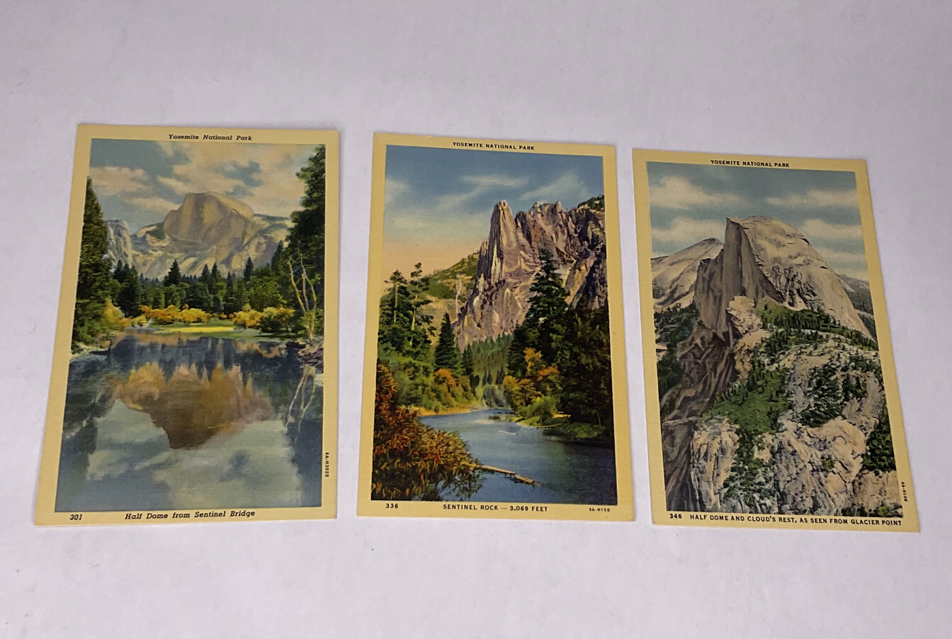 Vintage Yosemite National Park Postcards Half Dome Sentinel Rock Glacier Point