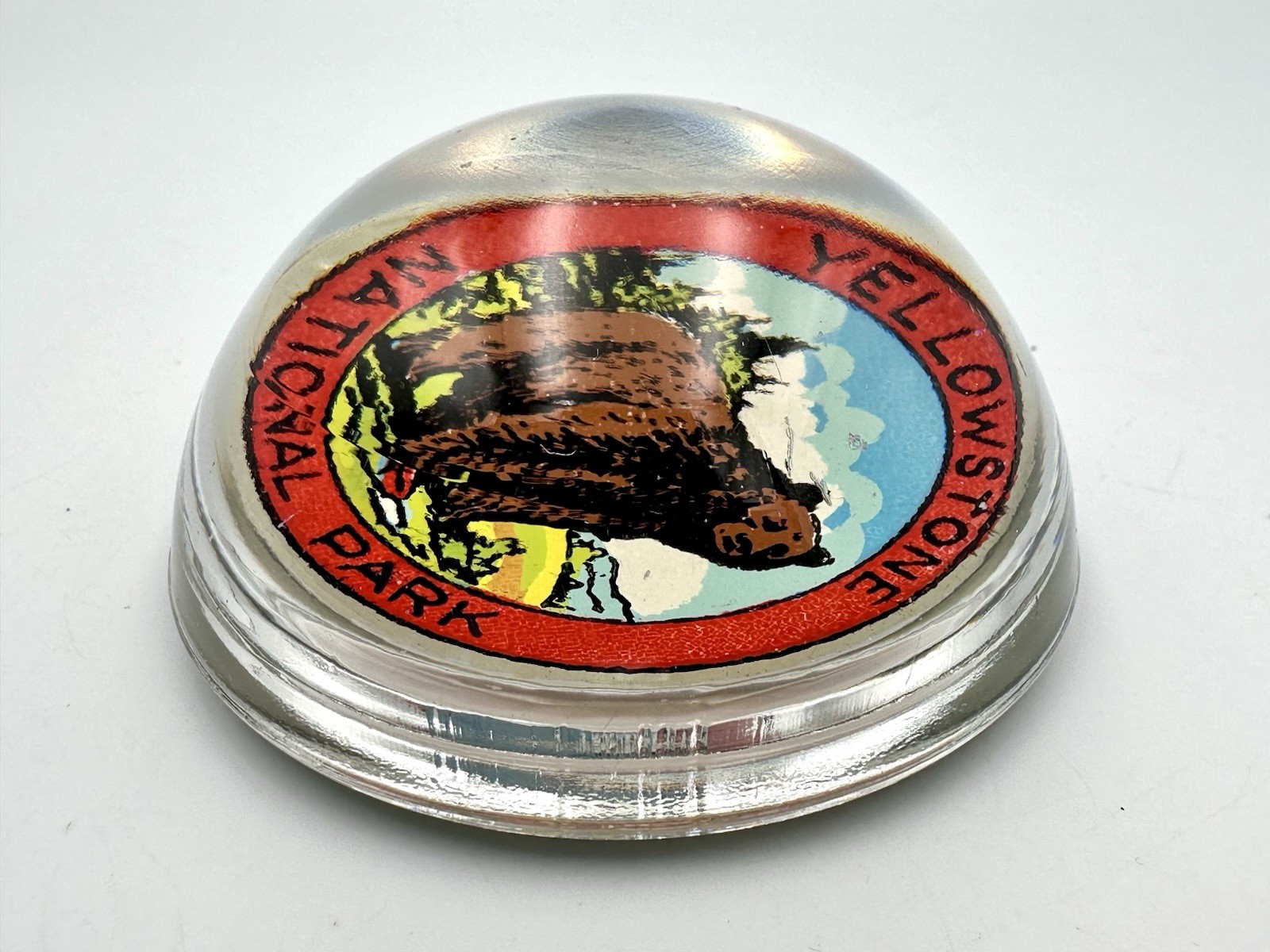 Vintage Yellowstone National Park Bear Souvenir Glass Paper Weight