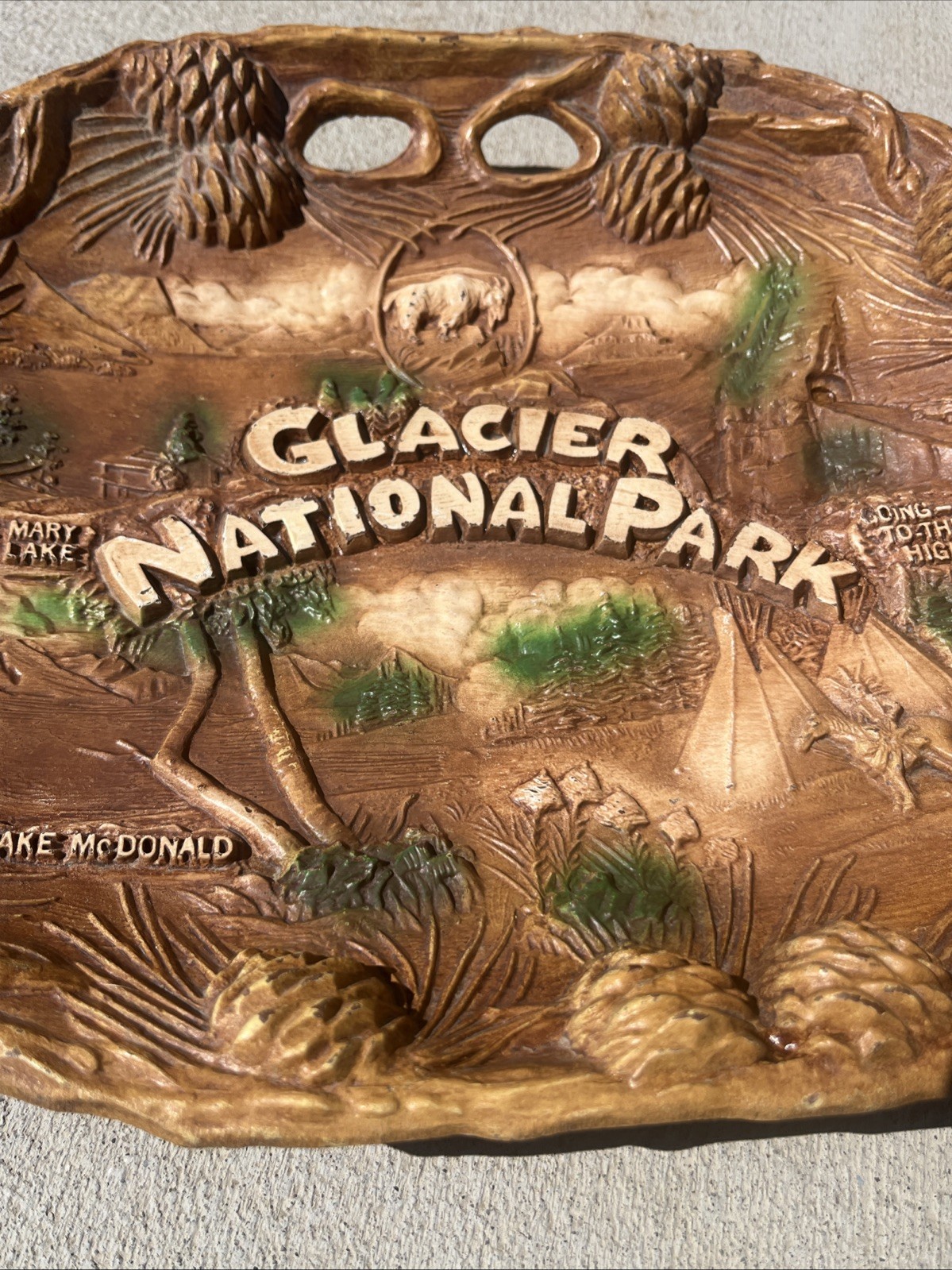 VTG Glacier National Park MT Faux Wood Plastic Shallow Bowl Travel Souviner Wall