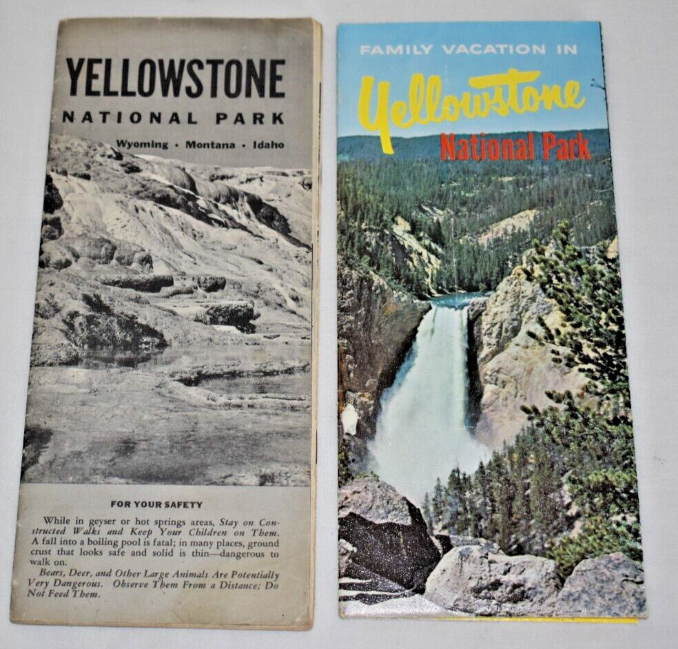 Lot of 2 YELLOWSTONE NATIONAL PARK REGION SOUVENIR MAP & GUIDE 1958 & 1962/63