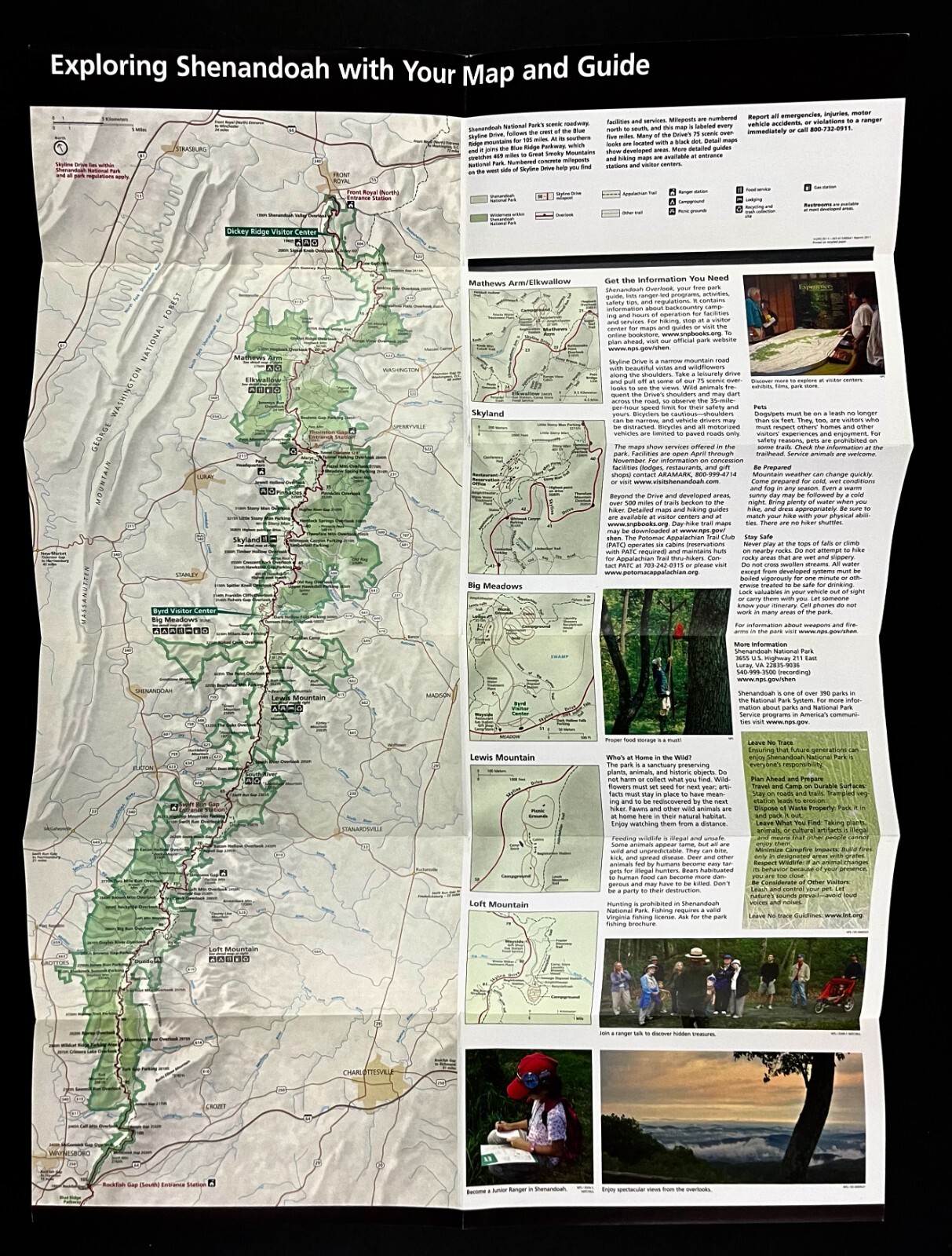2011 Shenandoah Virginia National Park Interior Dept Official Nature Guide Map