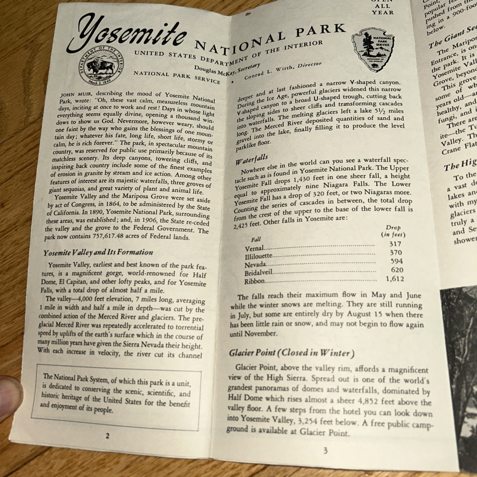 3 – YOSEMITE NATIONAL PARK National Park Service GUIDE Brochures 1951 1955 1963