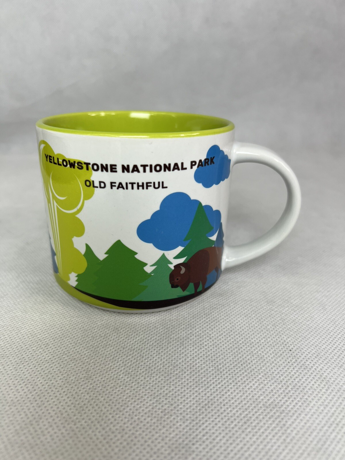 Yellowstone National Park Old Faithful Mug 16oz White Green Blue Bison