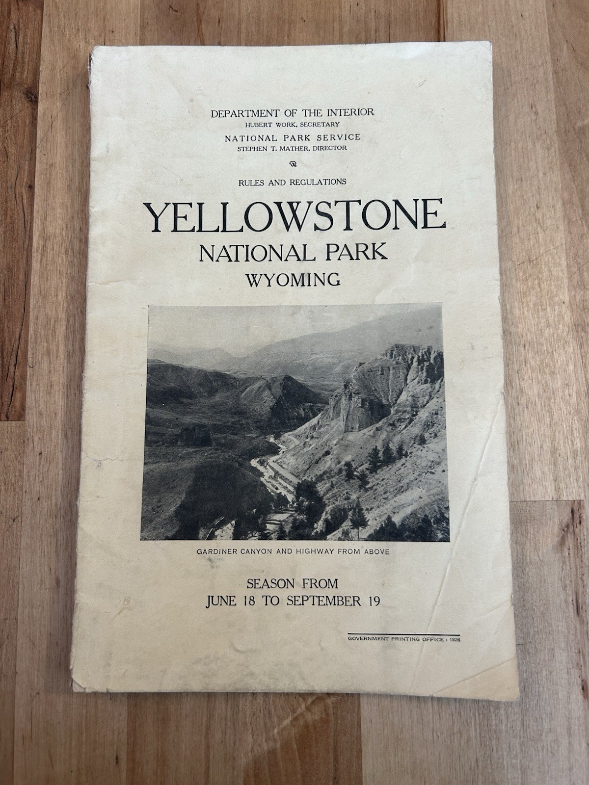 VTG 1926 Yellowstone National Park Wyoming Rules and Regulations Book Gov Print