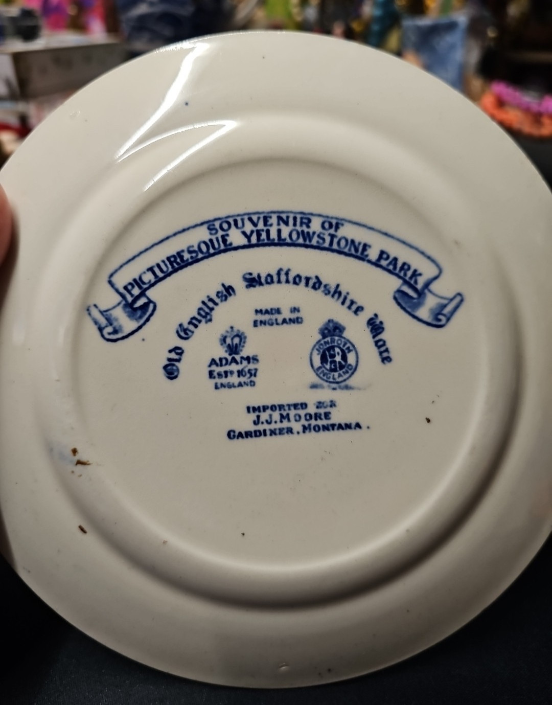 Old Faithful Geyser Blue & White Plate Old English Staffordshire ware Souvenir