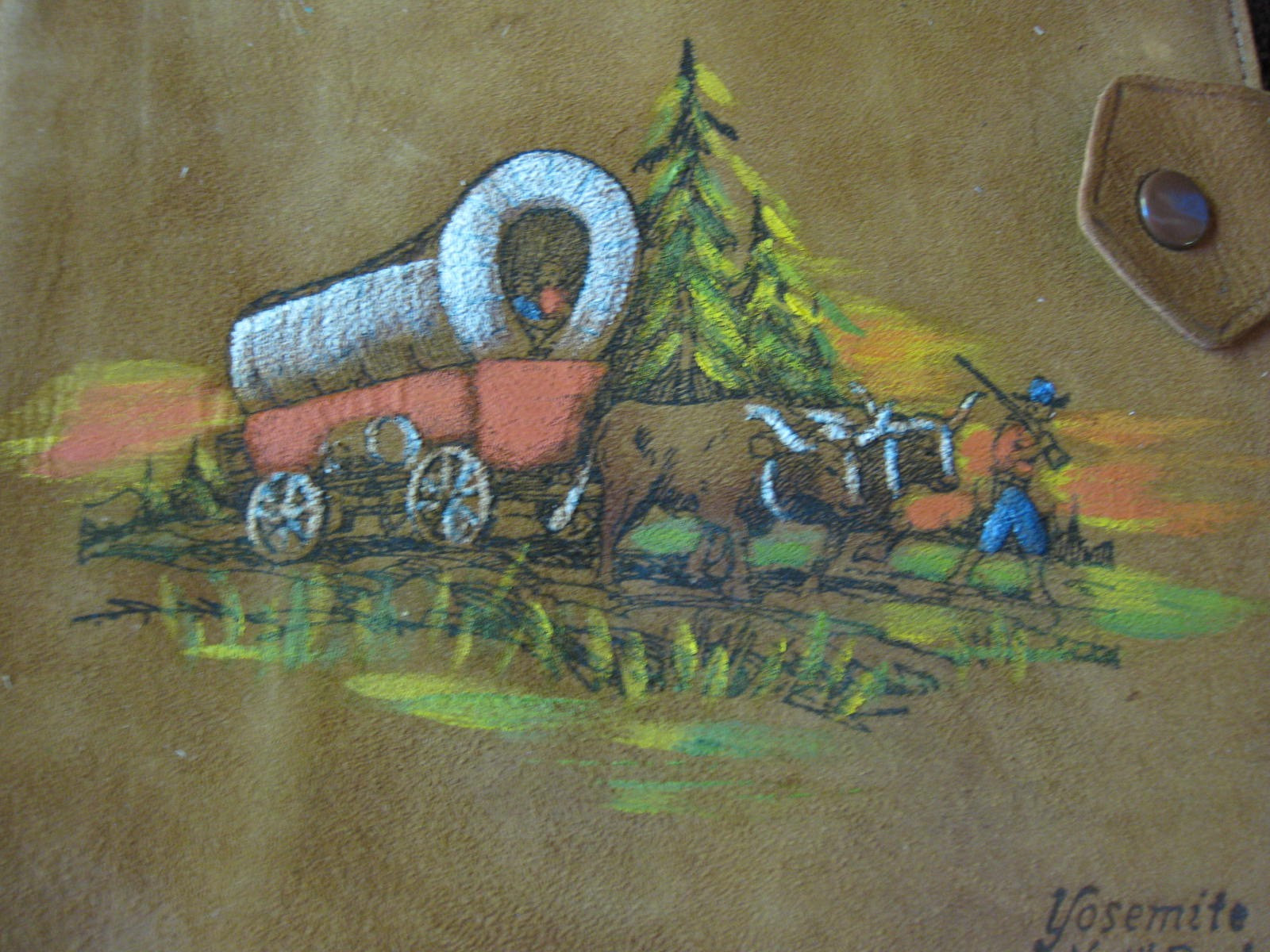 YOSEMITE SUEDE SOUVENIR STATIONARY HOLDER, HAND PAINTED