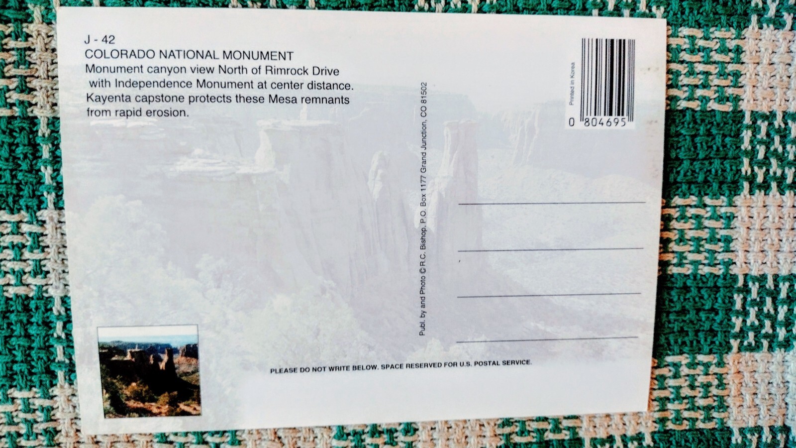 BEAUTIFUL POST CARD COLORADO NATIONAL MONUMENT COLORADO