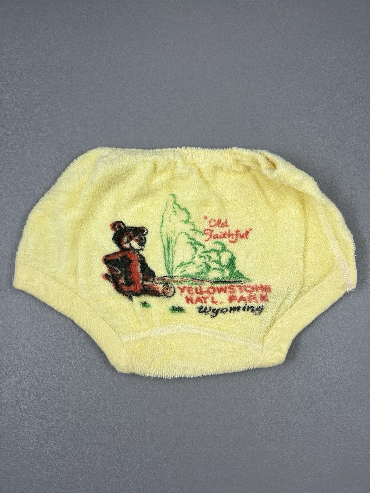 Vintage Yellowstone Nat’l Park Wyoming Bear Yellow Diaper Cover Old Faithful