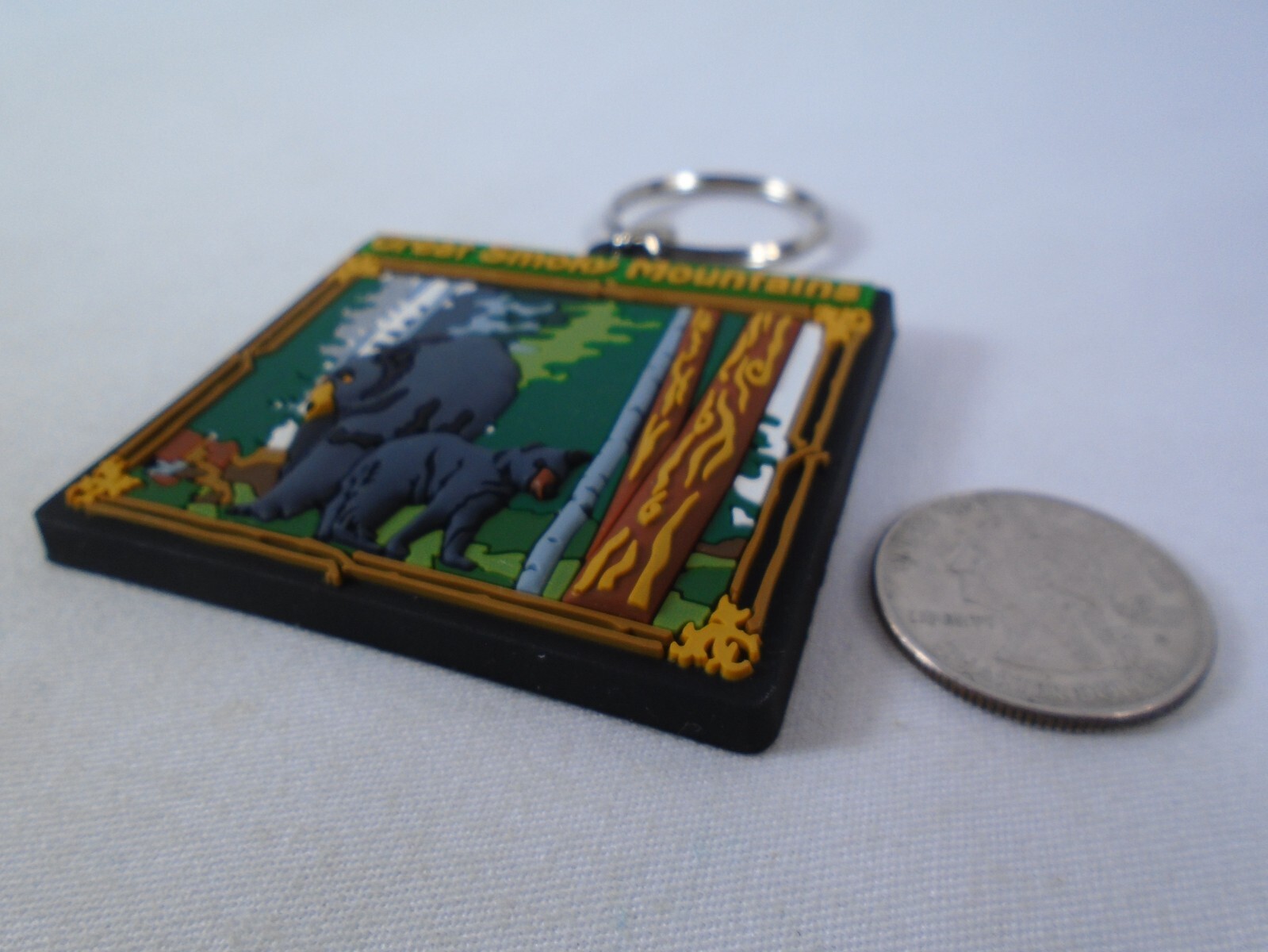 Great Smoky Mountains Black Bear & Cub Keychain Souvenir Ring Fob National Park