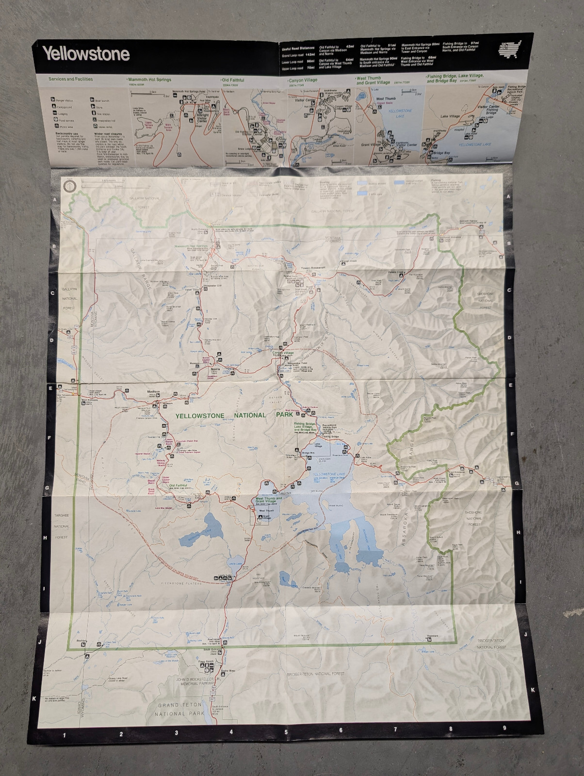 Vintage 1993 Official Yellowstone National Park map, guide