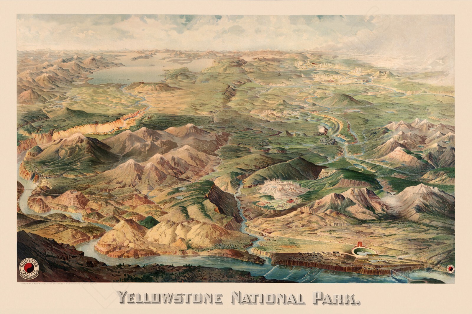 Yellowstone National Park 1904 Map Northern Pacific RR Vintage Poster