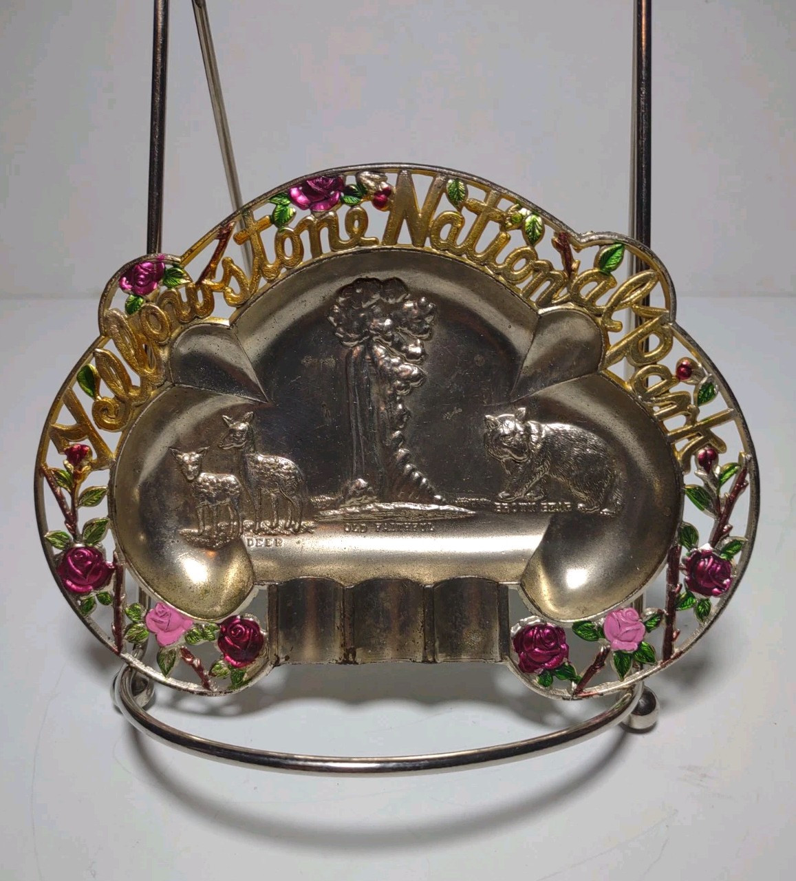 Vtg 1950-60 Yellowstone National Park Souvenir Metal Tin Ashtray G Nov Co Japan
