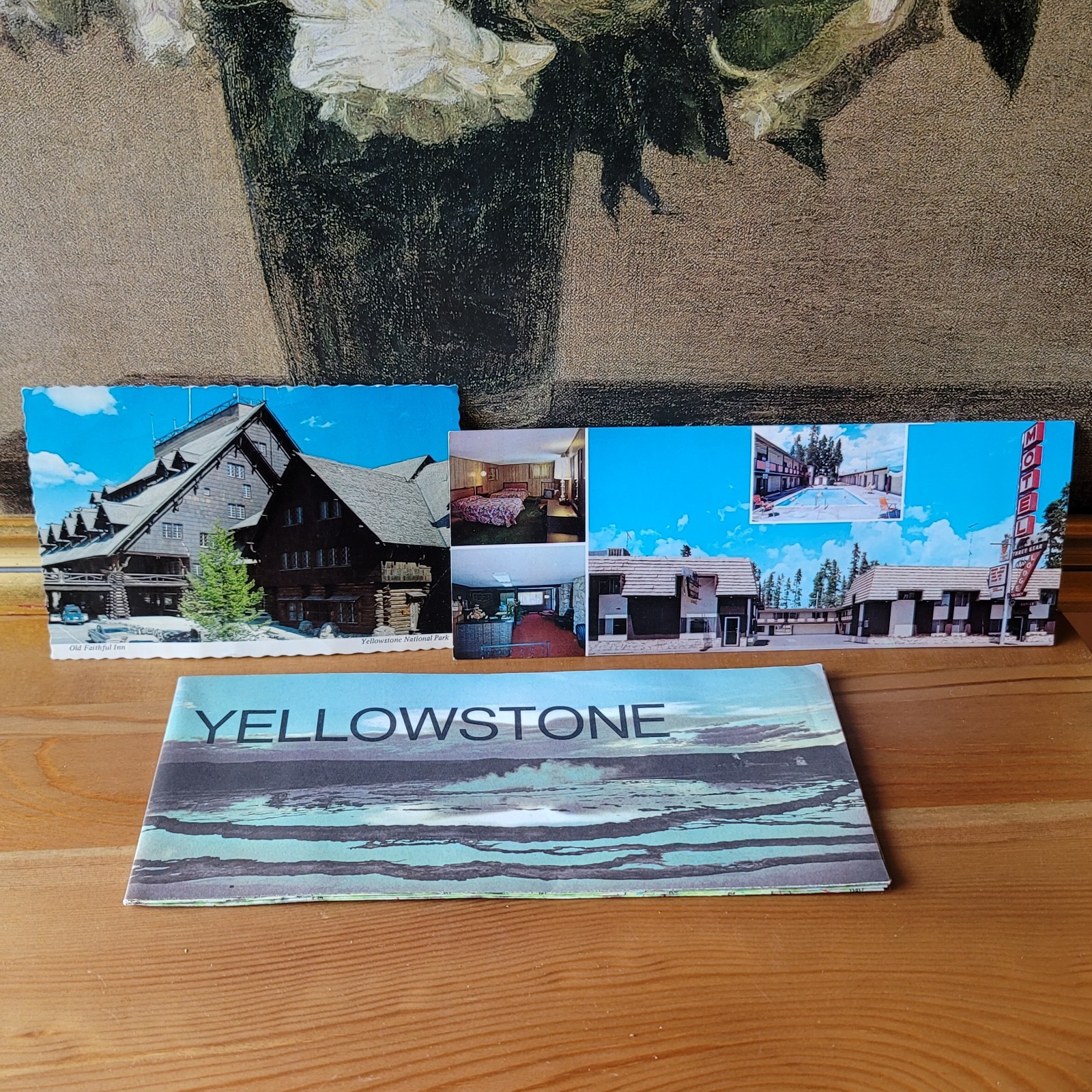 Vintage Yellowstone Postcard Lot Old Faithful Inn Map Brochure ,Chimney Rock NC