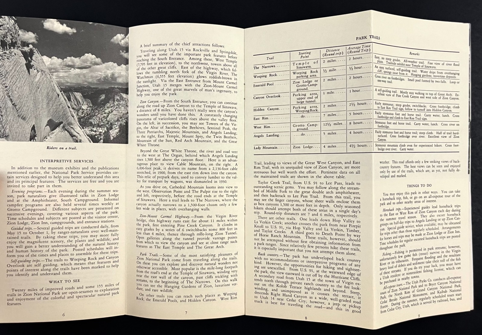 1961 Zion National Park Utah Mid-Century Info Guide Map Vintage Travel Booklet
