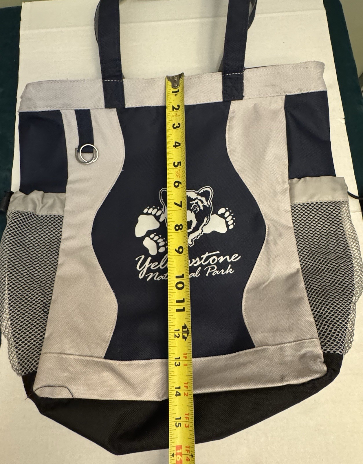 Yellowstone National Park Canvas Tote Bag Navy Blue Bear Image 15 x 14