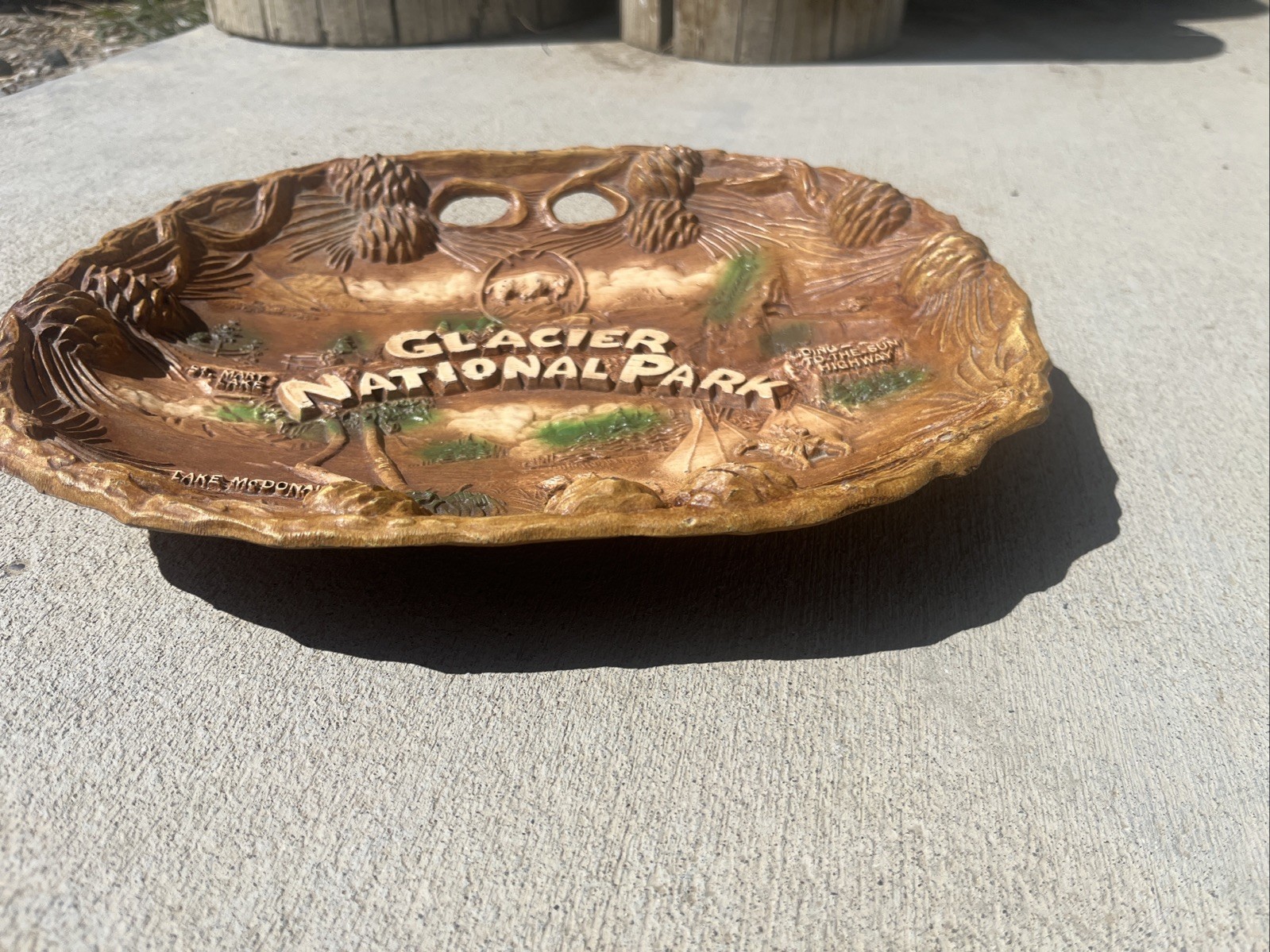 VTG Glacier National Park MT Faux Wood Plastic Shallow Bowl Travel Souviner Wall