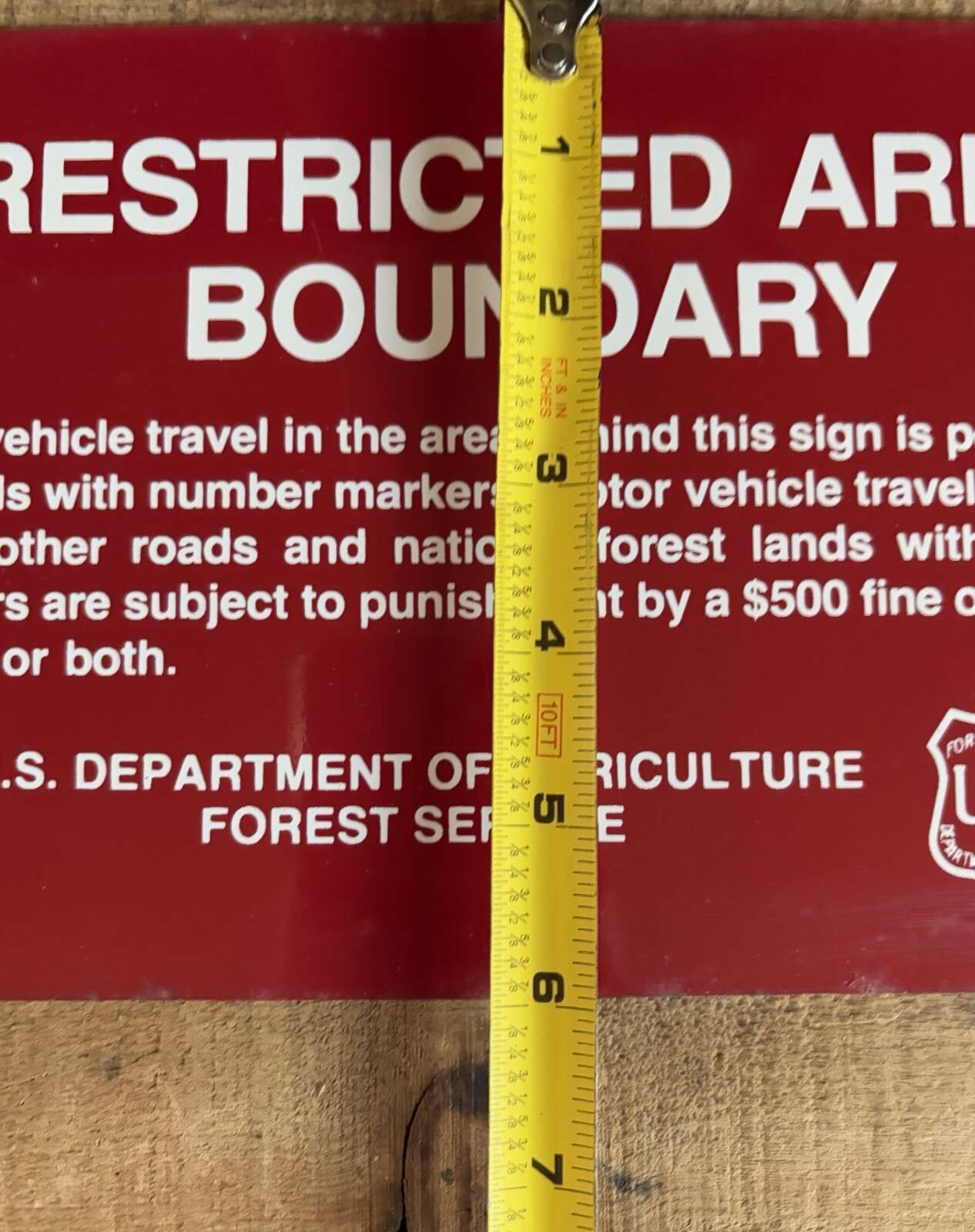 Vintage Red US Dept Of Agriculture Forest Service RESTRICTED AREA BOUNDARY Sign
