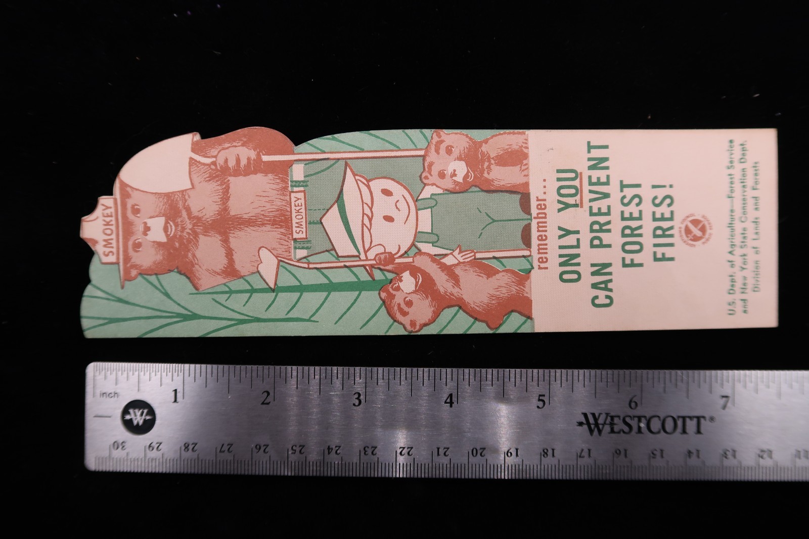 Vtg 1959 US Gov SMOKEY BEAR Bookmark Forest Fire Prevention Rules Die Cut Rare