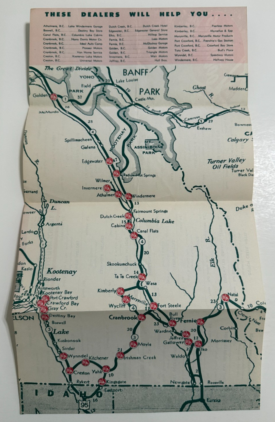 Vintage East Kootenays Map Brochure – British Columbia Canada