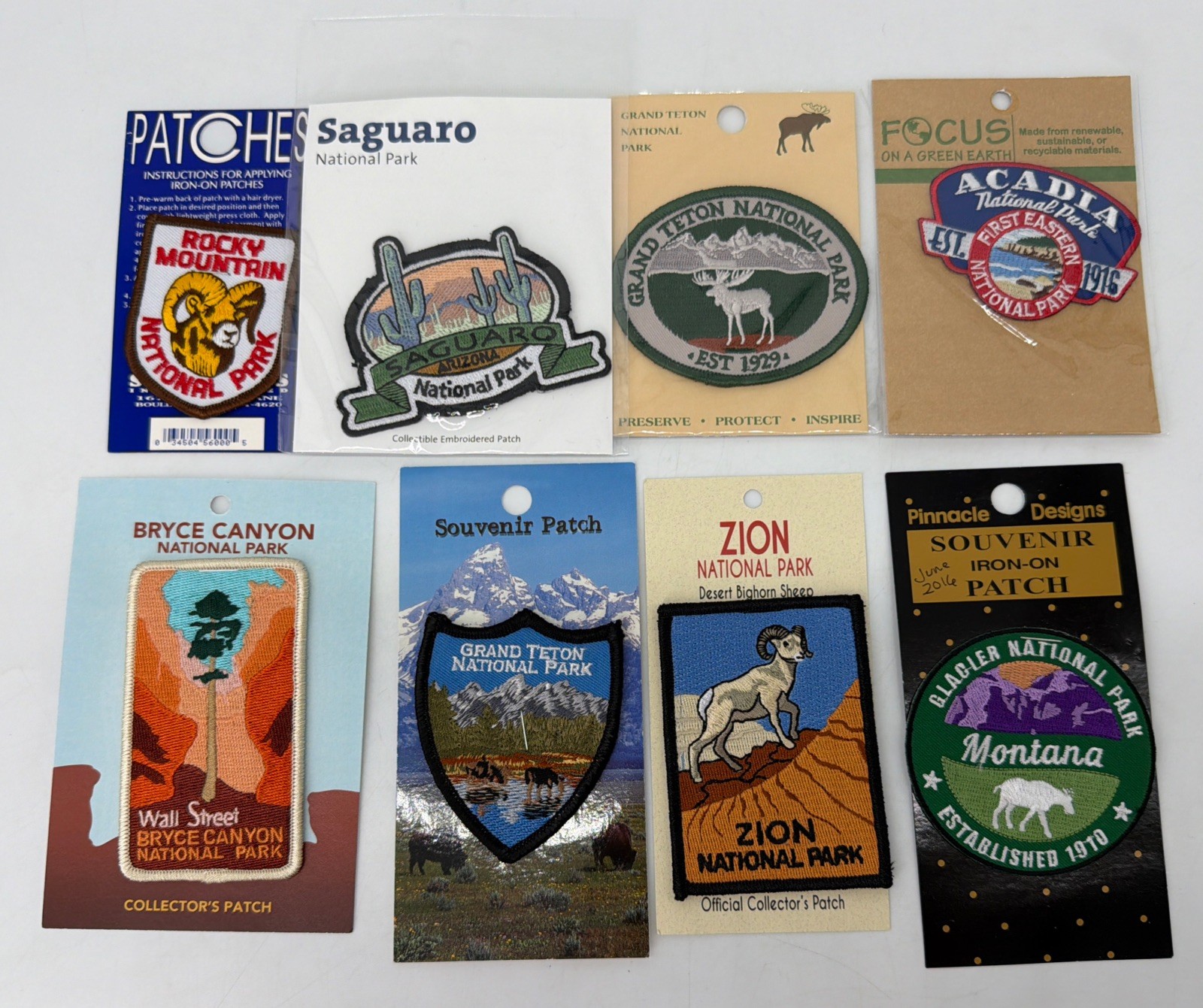 NATIONAL PARKS IRON-ON PATCHES LOT SAGUARO ACADIA TETON ZION GLACIER BRYCE ROCKY