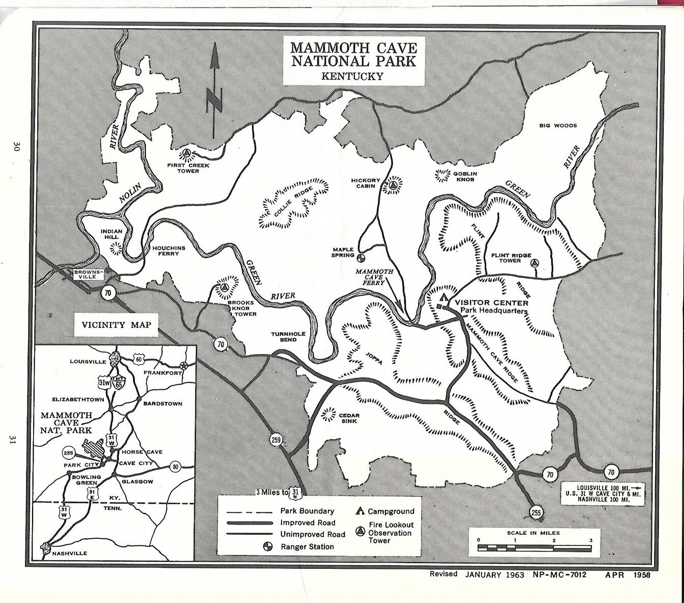 1963 MAMMOTH CAVE National Park Service Maps Booklet Underground Trails Camping