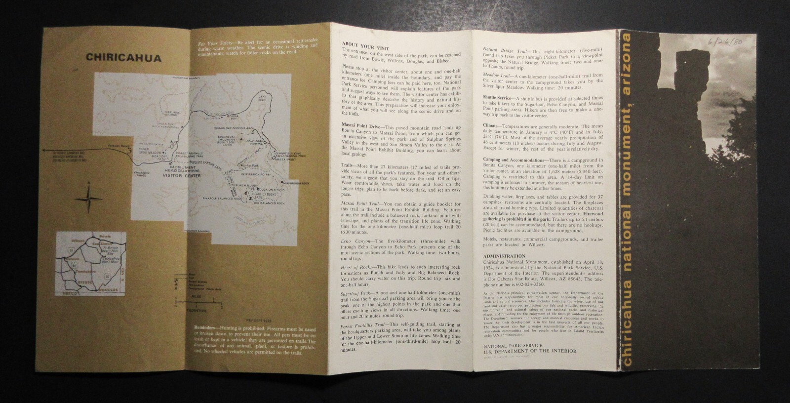 1977 Chiricahua National Monument Pamphlet