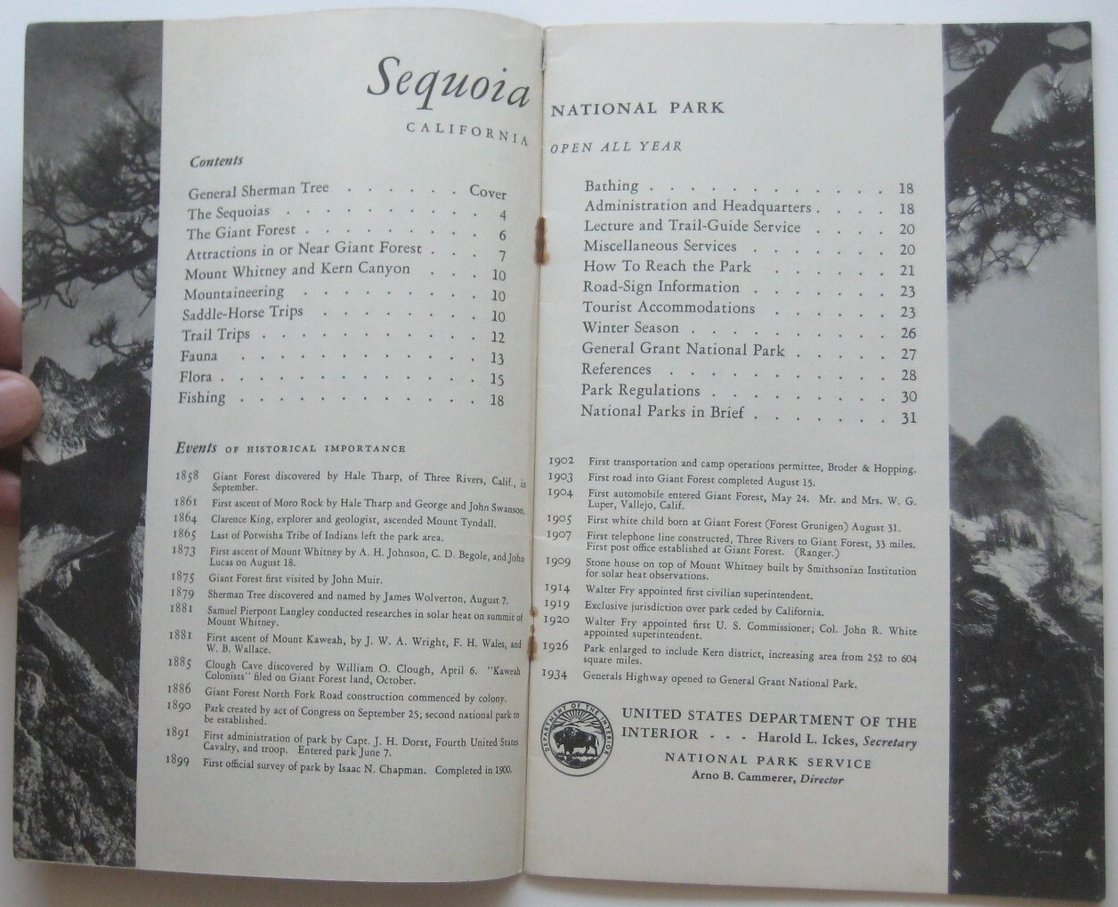 Official 1939 SEQUOIA NATIONAL PARK Guide Book Maps Trails Photos Sherman Tree