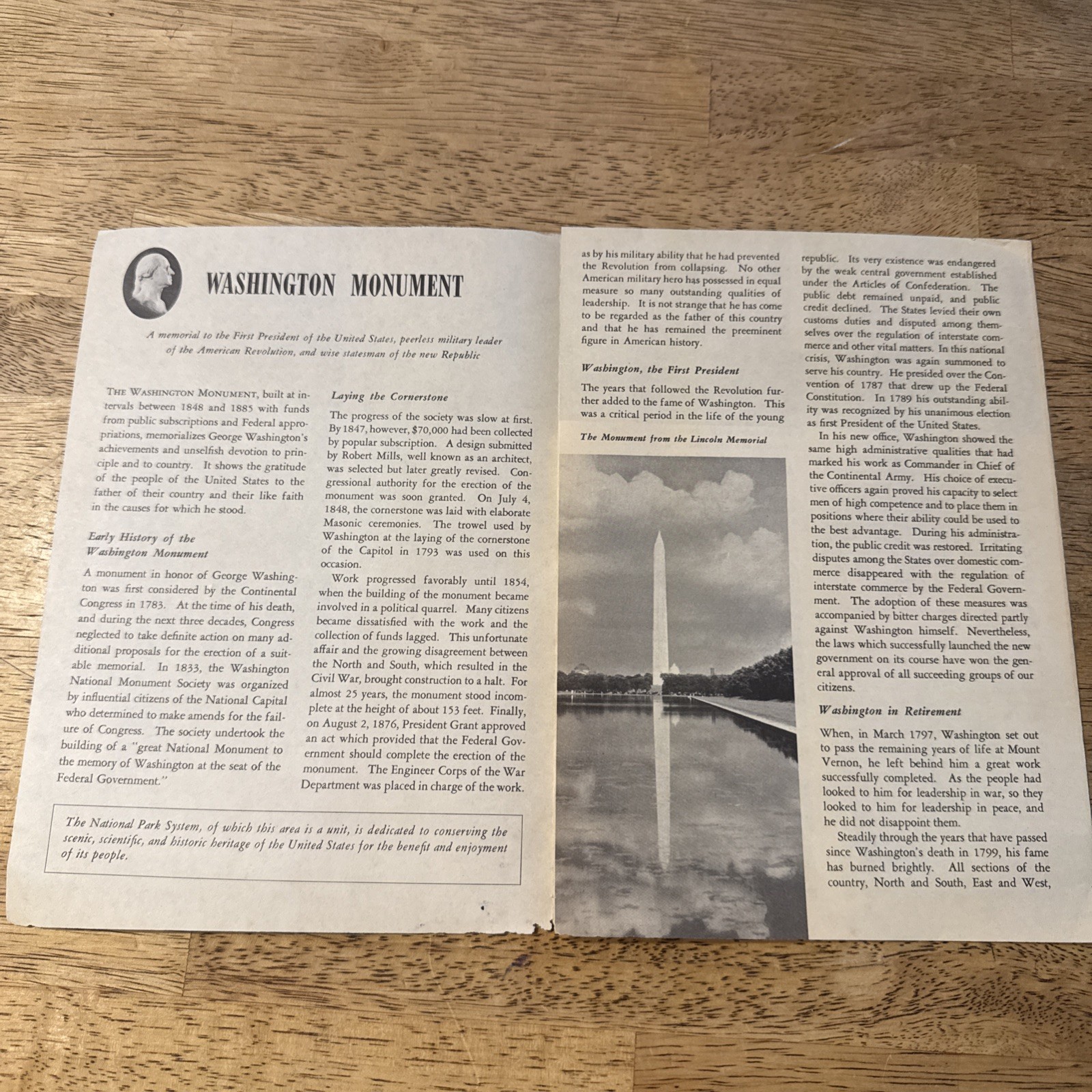 1964 Washington Monument Washington DC Travel Brochure National Park Vintage