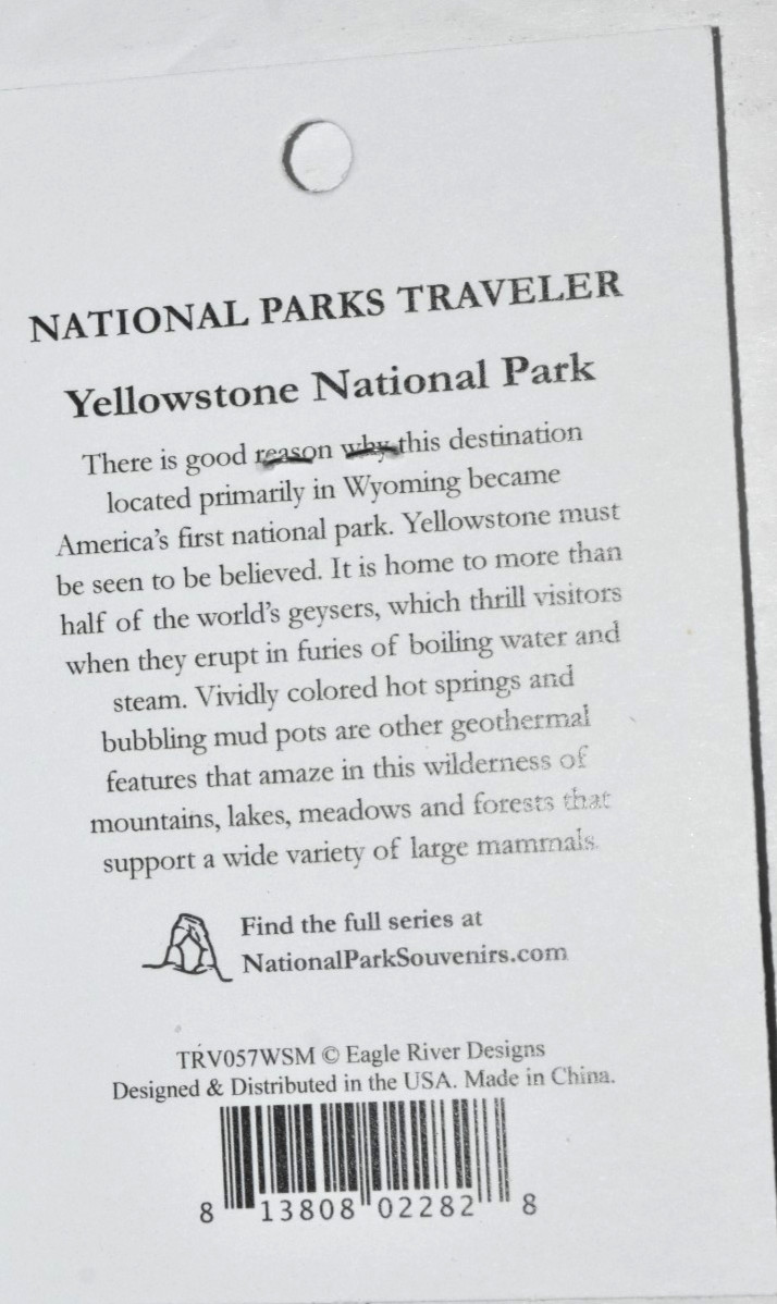 NPS “YELLOWSTONE Ntl Park,” Hiking Stick Medallion (1.00″ x 1.25″ Oval) On Card