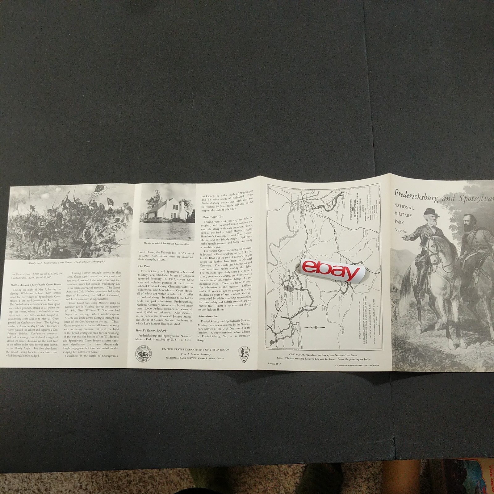 1957 Fredericksburg Spotsylvania National Military Park Brochure Pamphlet Map