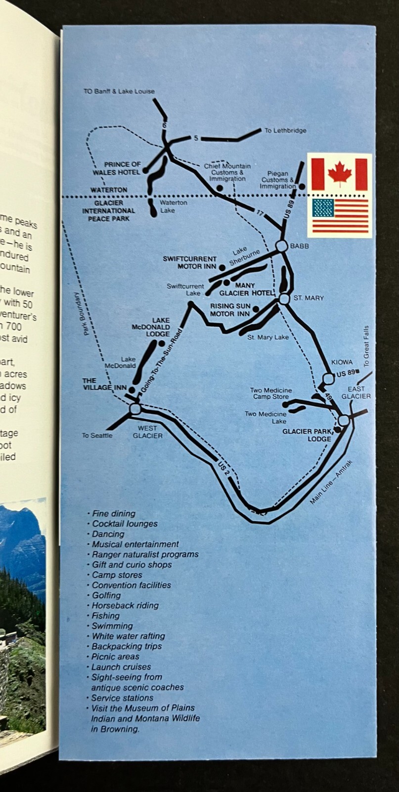 1985 Glacier National Park Montana Recreation Lodge Vintage Travel Map Brochure