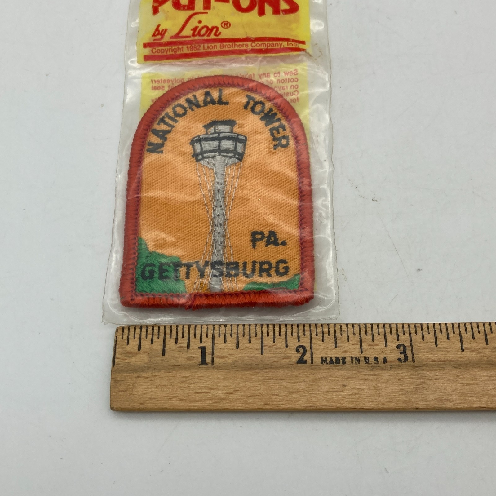 Vintage National Tower Gettysburg PA Embroidered Iron Sew On Patch Lion Put-Ons