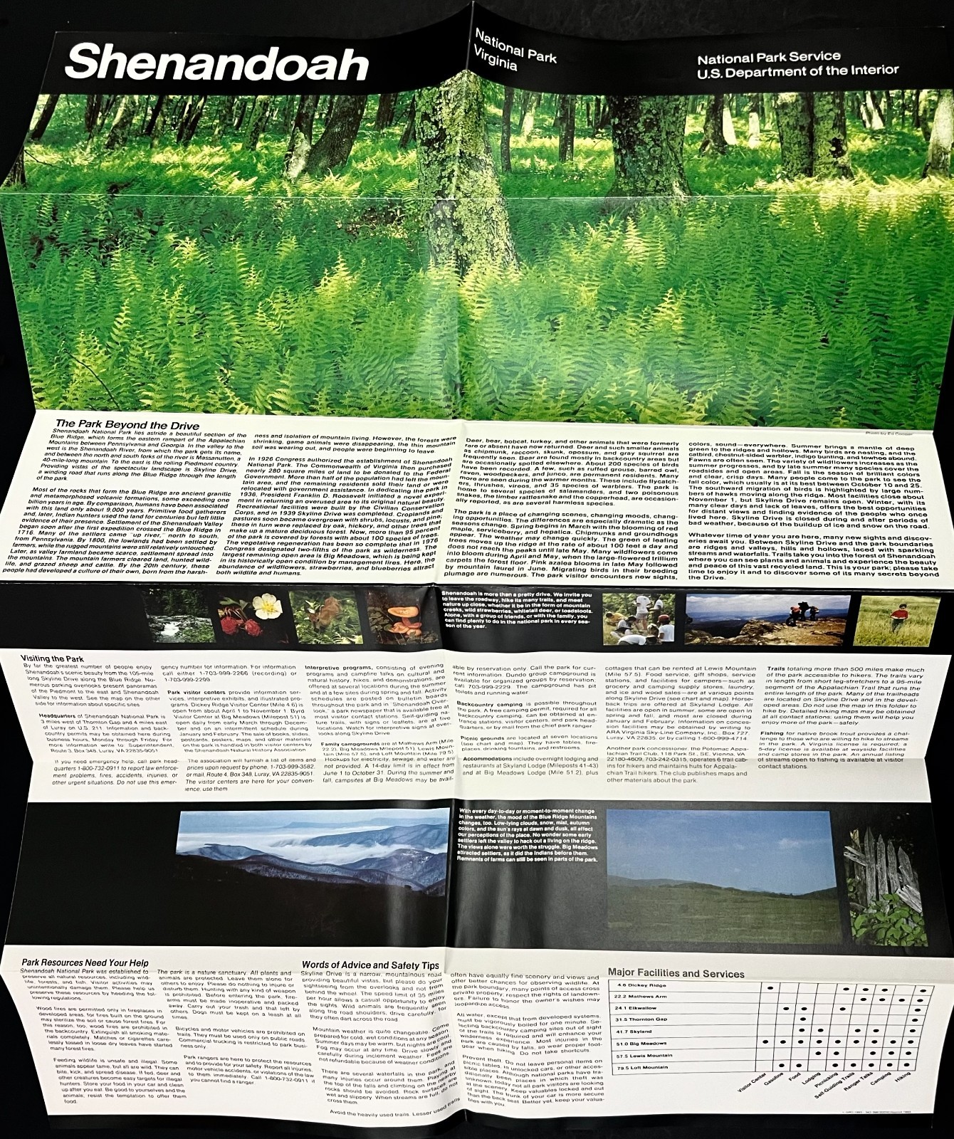1993 Shenandoah VA Official National Park Service Guide Vintage Travel Brochure