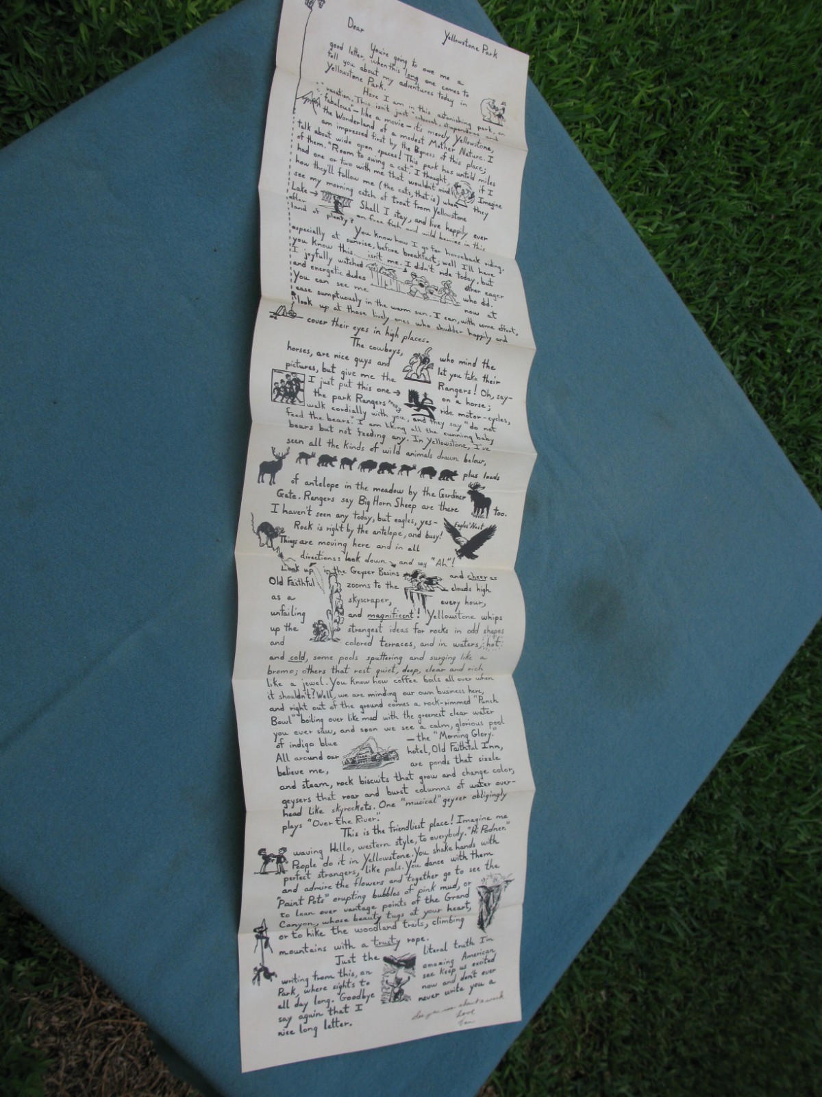Rare, Original , Unusual and OLD Preprinted Letter from YELLOWSTONE PARK 9 x 33″