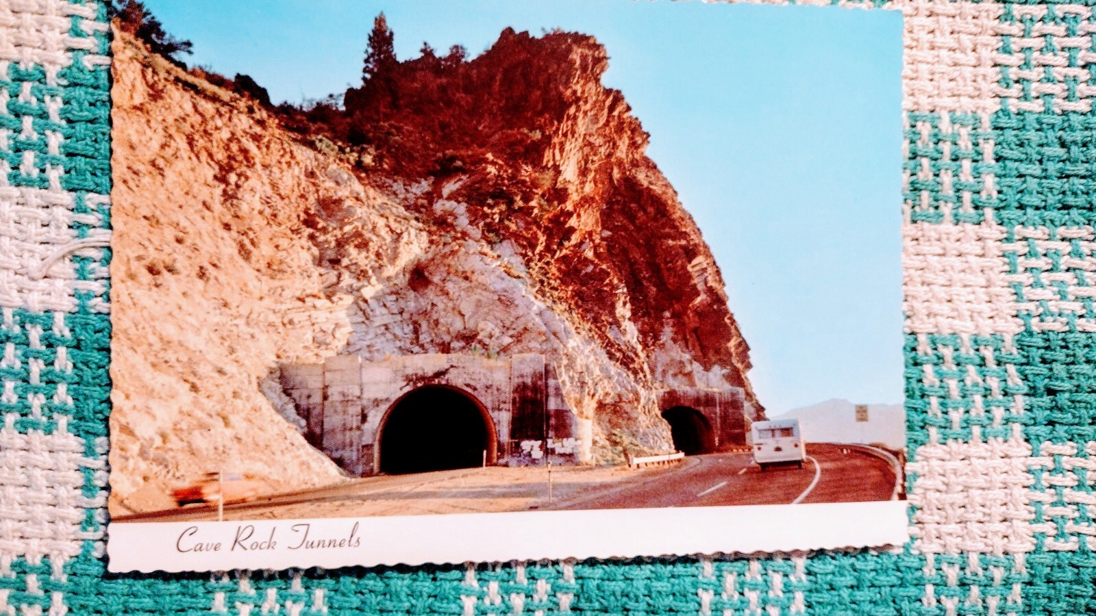 VINTAGE POST CARD CAVE ROCK TUNNELS LAKE TAHOE SIERRA NEVADA