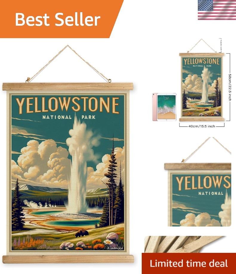 Vintage Yellowstone National Park Poster Framed for Home Elegance – 16×23 Inches