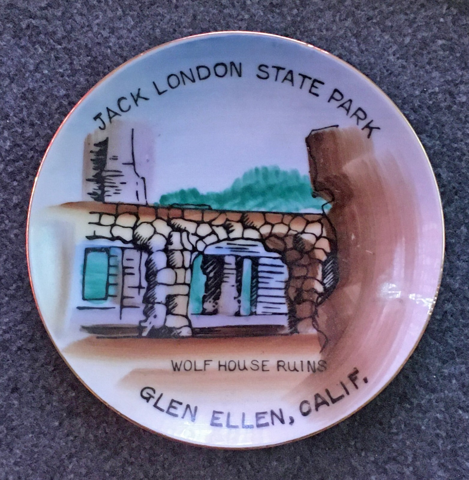 1960s Jack London State Park EFCCO Souvenir Plate 4” Wolf House Ruins Glen Ellen