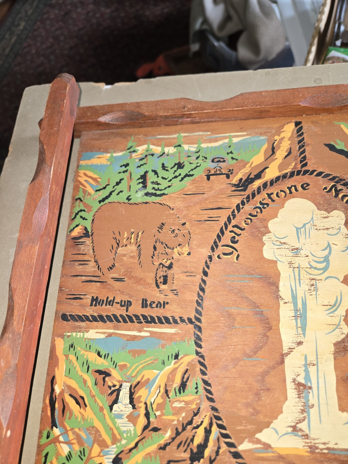 Vintage Yellowstone National Park Wood Souvenir Serving Tray/Wall Hanging 14×12