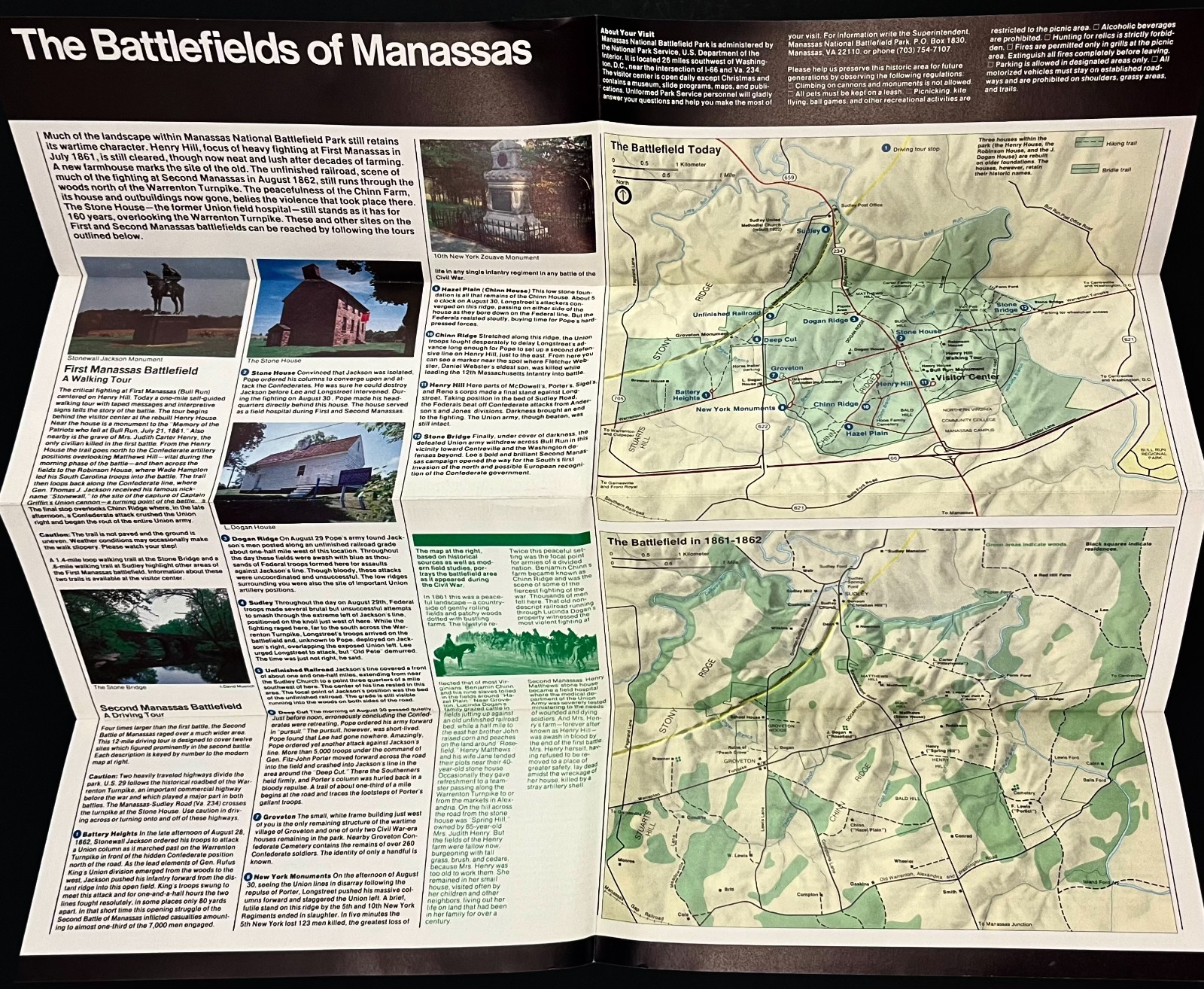 1985 Manassas Virginia National Battlefield Park Vintage Travel Map Brochure