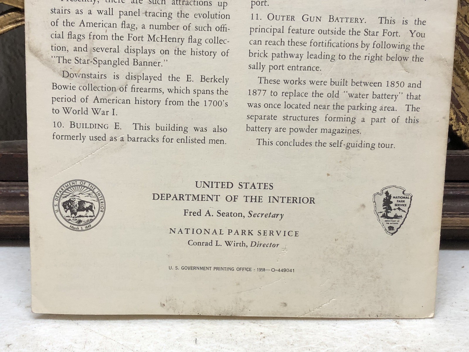 1958 Fort McHenry National Monument Brochure Pamphlet Historic Maryland Vintage