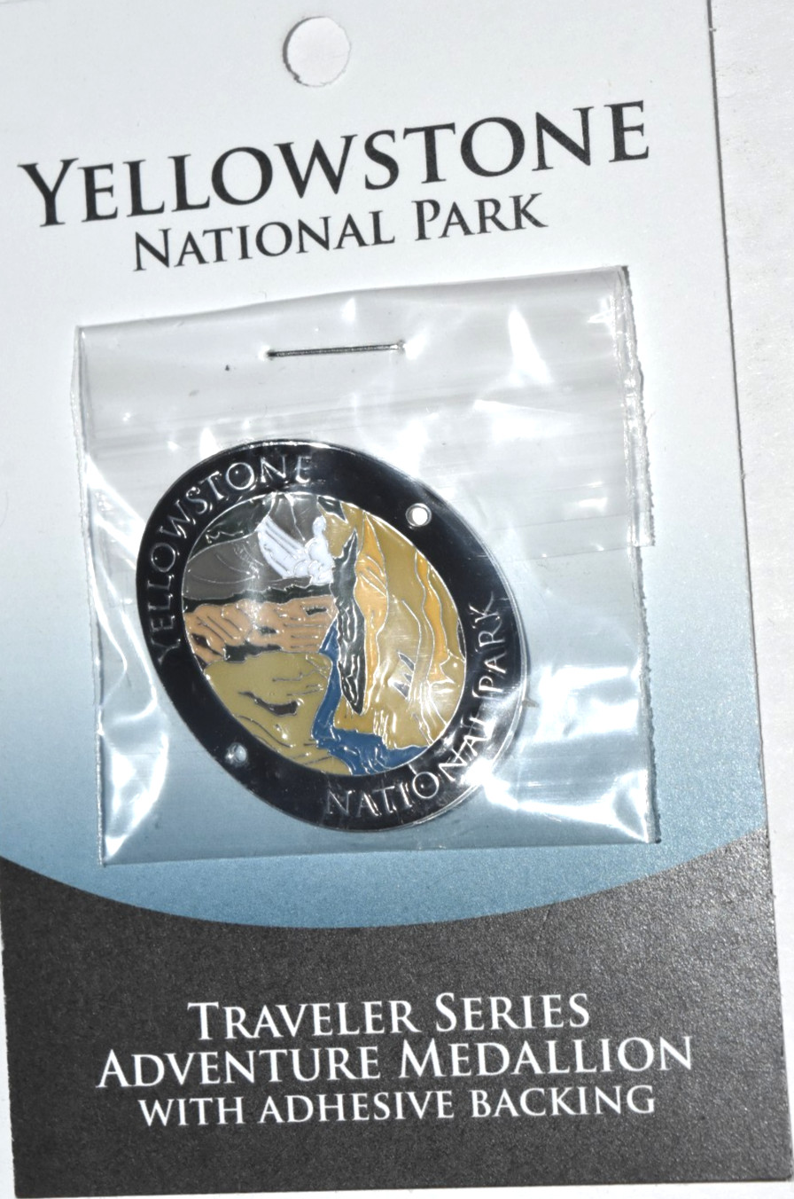 NPS “YELLOWSTONE Ntl Park,” Hiking Stick Medallion (1.00″ x 1.25″ Oval) On Card