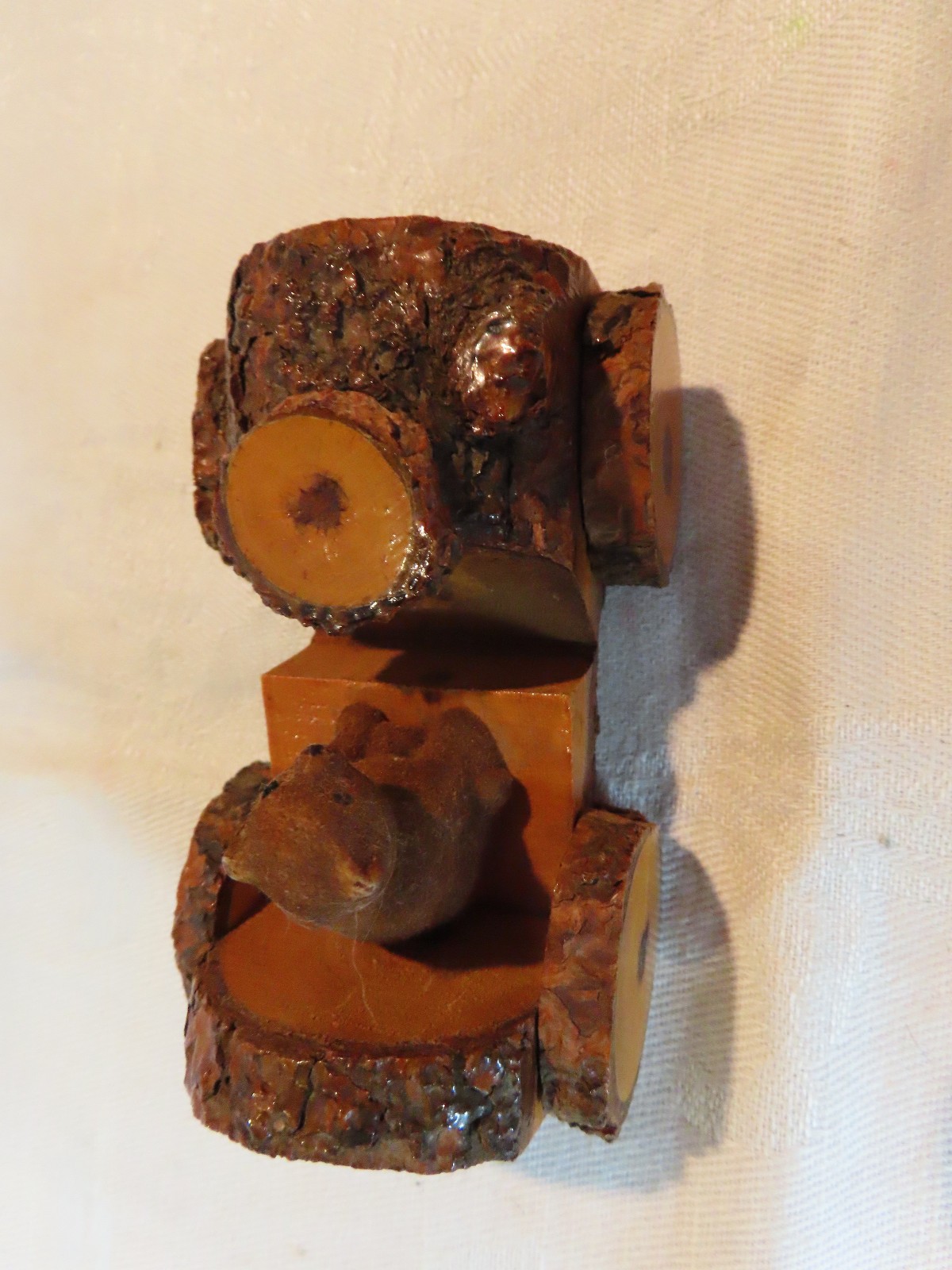 Vintage Yellowstone National Park Teddy Bear in wooden car souvenir