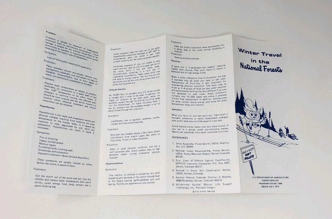 1974 US Forest Service – Winter Recreation Safety Guide Vintage Brochure