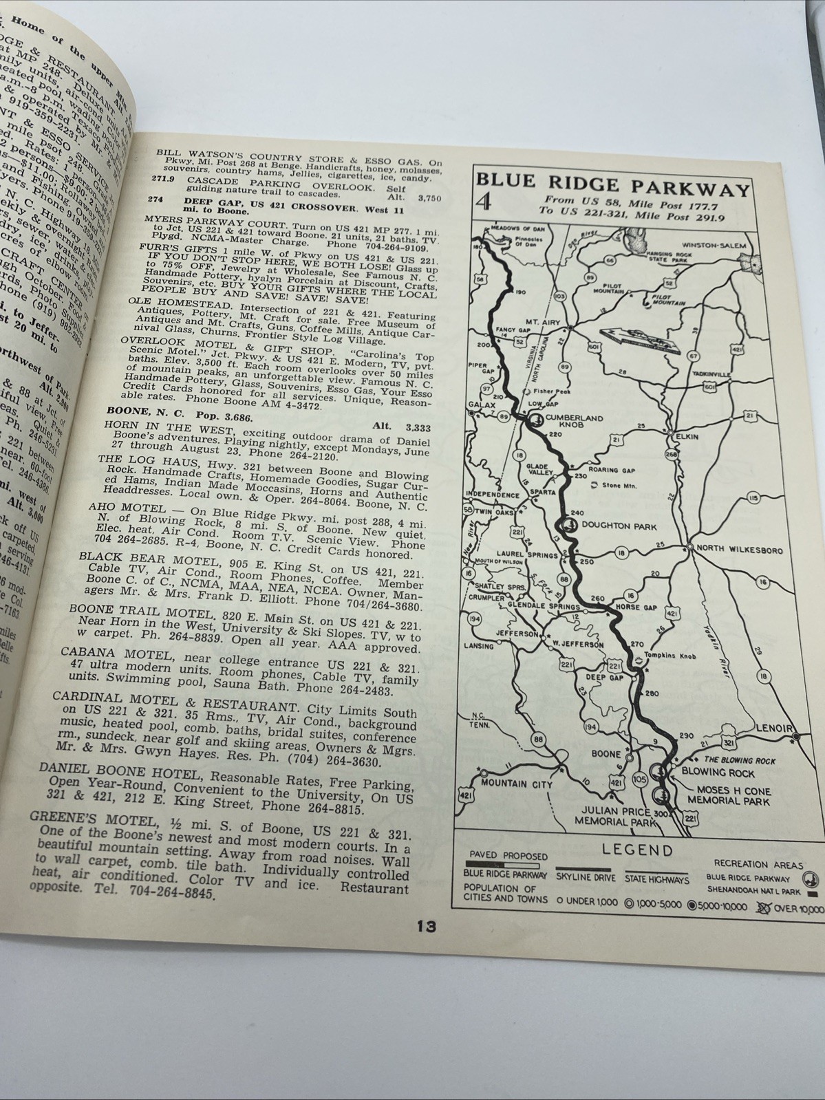 1970 Blue Ridge Parkway VA NC Travel Brochure Map Vintage 28pg Accommodations