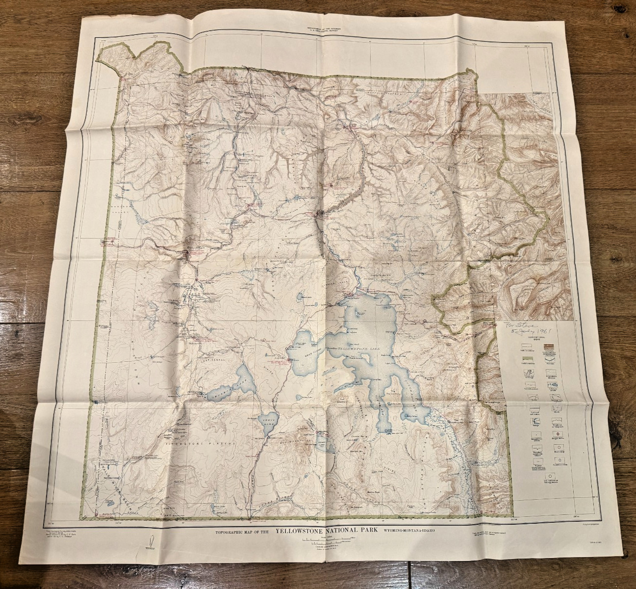 Original 1930 Yellowstone National Park USGS Topographic Map 39 x 37.5